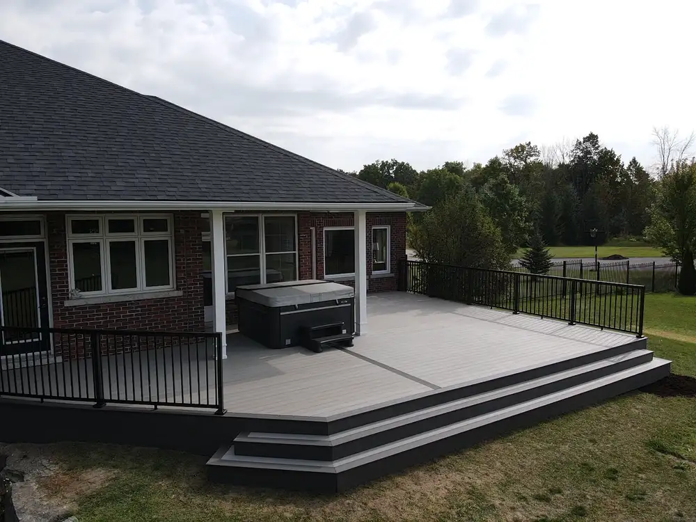 Finished backyard deck and railing